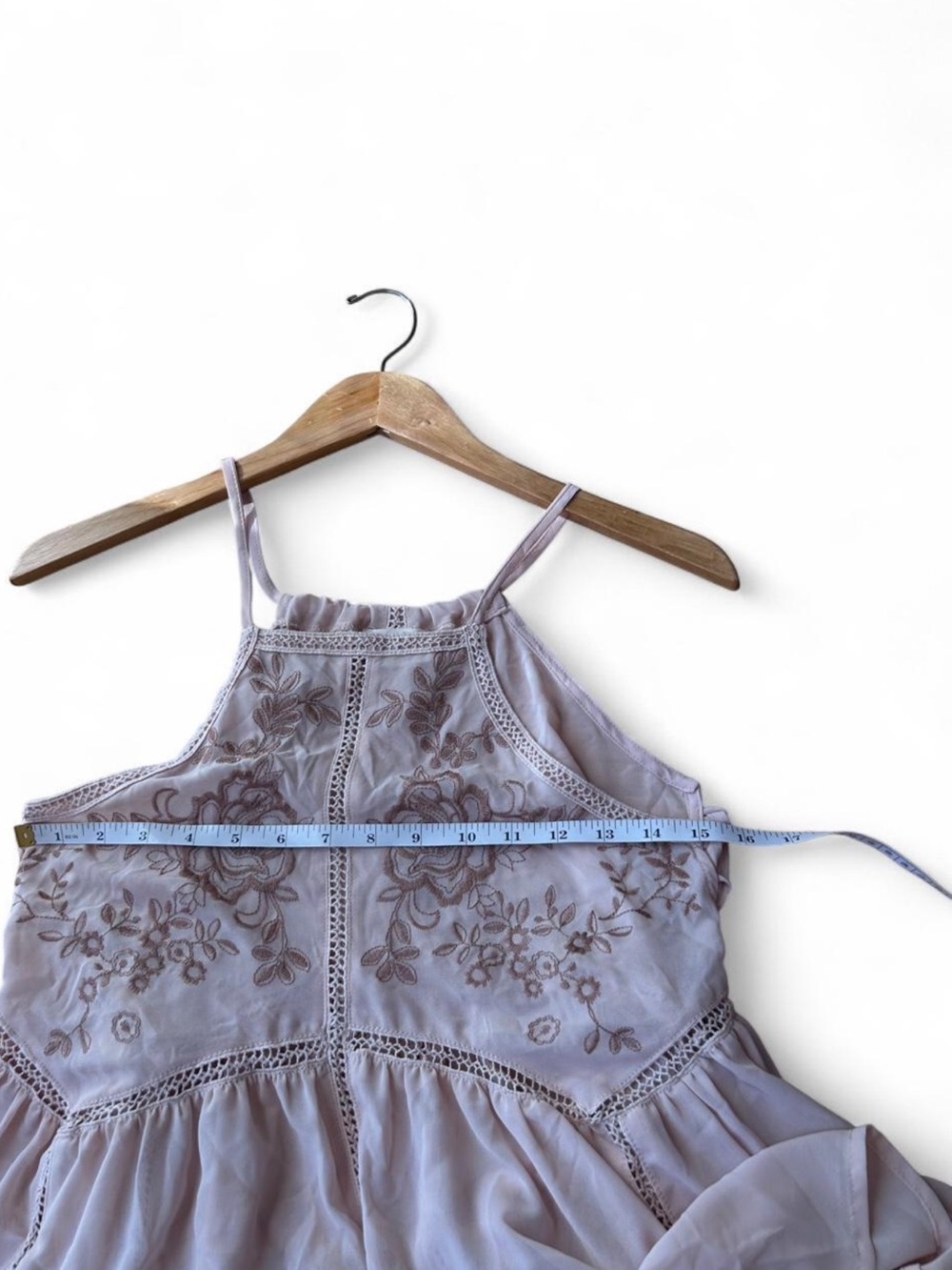 Flowy Boho Embroidered Sleeveless Babydoll Blouse Top Blush Pink Floral Lace S - Picture 6 of 6